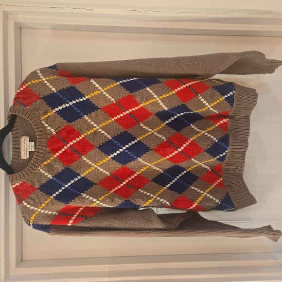 Vintage Mens 100% Cotton Diamond Plaid Argyle Crewneck Sweater Large Brown - Picture 5 of 6